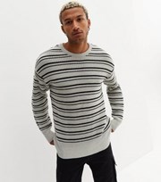 New Look Pale Grey Stripe Relaxed Fit Jumper